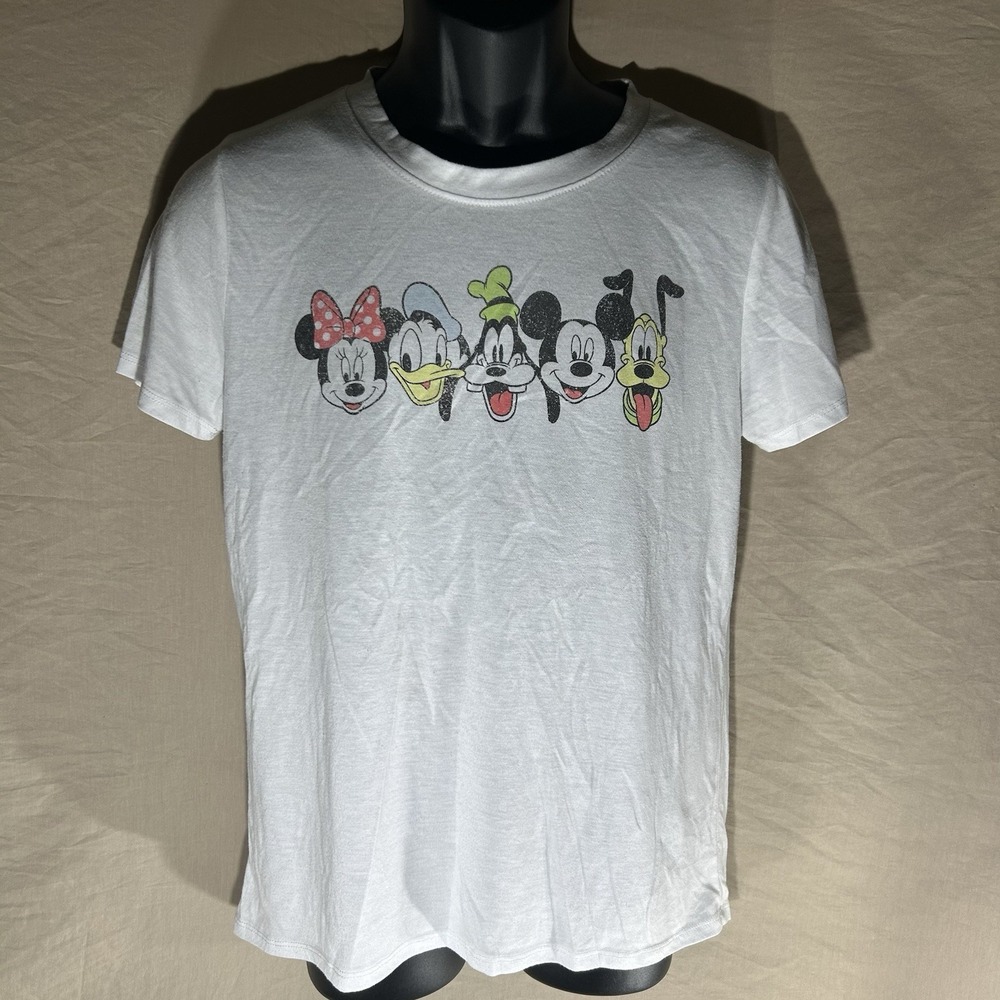 Disney Characters Graphic T-Shirt White Xl Mickey Donald Goofy Minnie Pluto